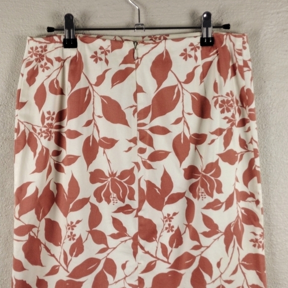 Brooks Brothers 346 Orange White Leaf Pattern Above The Knee Zipper Back Skirt - Picture 7 of 11